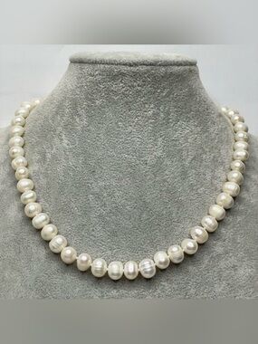 Stunning Freshwater Pearl Beaded Knotted Necklace Bridal 17" Silver Tone Classic